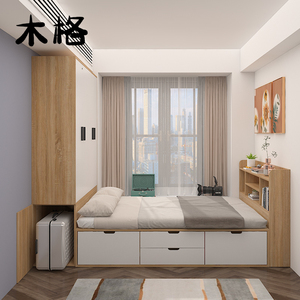 省空间榻榻米床衣柜一体组合小户型现代简约次卧高箱储物床可定制