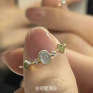 「罗马玻璃」新中式湖蓝色宝石橄榄石S925纯银戒指高级感轻奢时尚