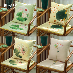 新中式荷花红木椅子坐垫茶椅实木家具太师椅圈椅茶桌椅垫餐椅座垫