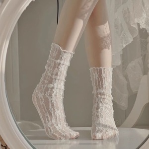 白色蕾丝堆堆袜子女夏季薄款ins潮中筒jk配玛丽珍小皮鞋网纱丝袜
