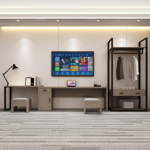 酒店宾馆电视柜桌组合客房公寓电视柜电脑桌子行李挂衣柜家具简约