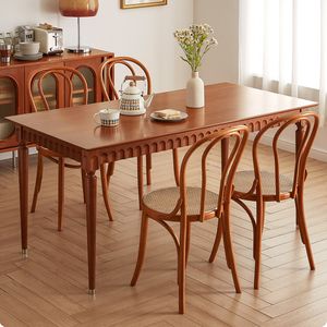 美式复古餐桌轻奢樱桃木色北欧实木餐桌中古风设计法式小户型书桌