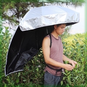 可背式采茶伞携带遮阳伞超轻头帽伞户外防晒双层黑胶创意