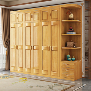 实木衣柜中式大衣柜经济型大衣橱3456门木质组装卧室现代简约家具
