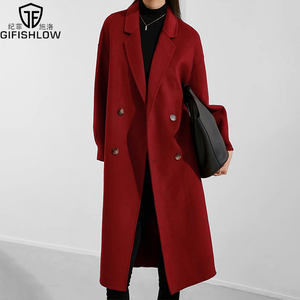 GIFISHLOW纪菲施洛品牌新品红色简约休闲百搭双面羊毛呢大衣外套