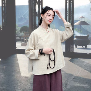 禅修居士服女款秋冬中式女装中国风复古盘口佛系禅意素衣高级禅服