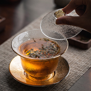 玻璃盖碗泡茶杯日式水晶高档器茶杯家用大号琉璃防烫加厚透明茶具