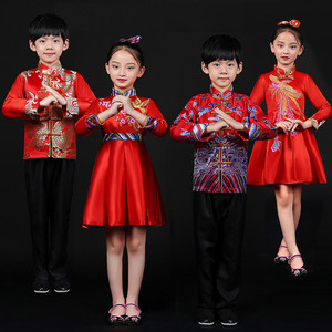 元旦儿童喜庆演出服秋冬中国风唐装男女童中国新年拜年服礼服
