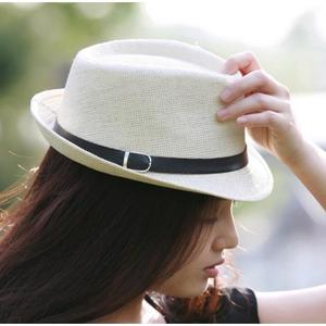 夏天礼貌帽女英伦爵士帽情侣男女黑色草帽子韩版潮白色亲子儿童帽