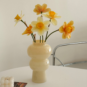 洋水仙仿真花鸡蛋花黄色假花高品质客厅桌面摆件插花装饰花瓶摆设