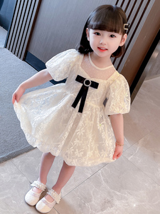 小黄鸭女童夏装连衣裙2024夏季新款儿童白色公主裙子小女孩洋气
