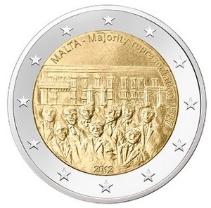 马耳他 2012年 1887年代议制 2欧元 双金属 普制 纪念币 全新 UNC