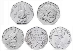 英国 2016年 彼得兔150周年 50便士 普制 铜镍 纪念币 全新 UNC