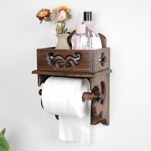 实木架纸巾复古卫生间卷纸泰国置物架厕所盒毛巾厕纸创意手机免挂