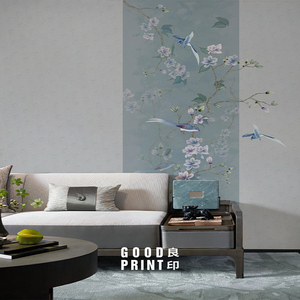 中式花鸟壁纸简约古风直播背景墙卧室餐厅定制墙布墙纸无纺布
