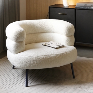 BOBO羊羔绒卧室阳台休闲躺椅小户型简约化妆椅现代白色单人沙发