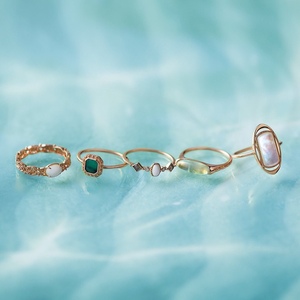 日系海洋系列天然葡萄石戒指绿玛瑙白贝母蕾丝椭圆925银戒指