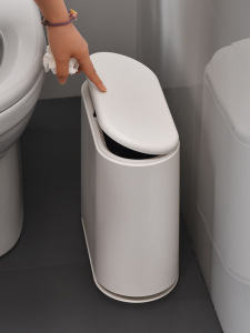 日式简约房车卫生间厕所垃圾桶夹缝纸篓带盖按压塑料大小号垃圾箱