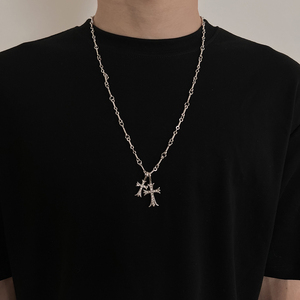 欧美嘻哈十字架镶钻项链轻奢小众设计感高级男士潮牌情侣款毛衣链