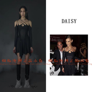 煳椒 澳洲正品Daisy bella暗黑不规则多重交叉肩带金属细带连衣裙