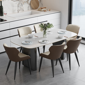意式轻奢岩板餐桌椅长方形家用大小户型新款亮光高端饭厅桌子组合