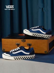 正品万斯鞋女vans style36克莱因蓝侧边棋盘格复古高街蓝色板鞋男