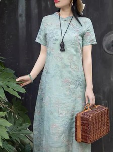 新中式国风苎麻改良旗袍2024新款气质薄款女装高端棉麻刺绣连衣裙