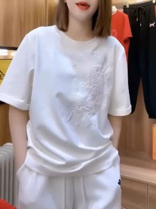 新中式国风白色短袖t恤女装2024年新款上衣凤求凰刺绣打底衫夏季