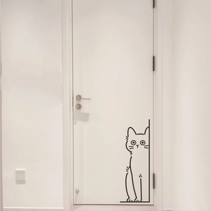 凌子木 害羞的小猫咪 可爱图案 墙角柜门装饰宠物店玻璃门墙贴纸