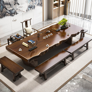 实木大板原木功夫新中式禅意茶桌椅组合简约现代茶台办公客厅家用