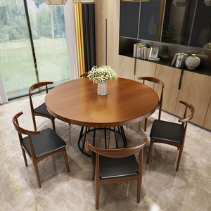 北欧实木餐桌椅子圆形家用客厅小户型圆桌现代简约轻奢铁艺饭桌