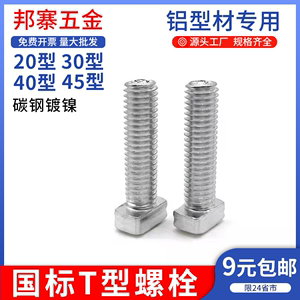 国标T型螺丝t形螺栓铝型材配件不锈钢锤头203040M5M6M8*16*20后装