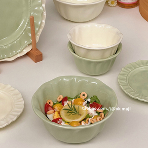 ok maji韩国ins风奶油碗碟餐具套装高颜值陶瓷盘子家用吃饭碗汤碗