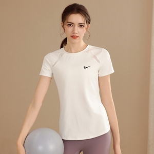 耐克͌瑜伽T恤女夏季显瘦紧身圆领训练短袖速干运动上衣健身服