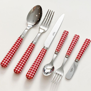 Sabre Paris餐具红色格子礼物西餐具不锈钢刀叉勺子汤勺甜点叉子