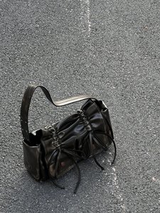 韩版辣妹废土风多口袋包包个性机车包蝴蝶结抽绳手提包单肩斜挎包