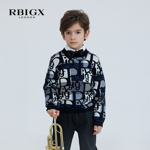 RBIGX瑞比克童装秋季新款黑色领结字母印花设计感方形领衬衫