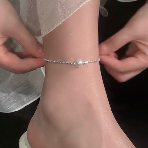 精致碎银珍珠脚链气质百搭设计感足链小众简约高级感脚踝链轻奢女