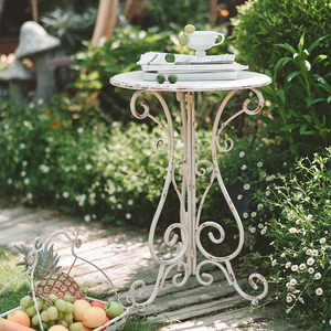 Monet Garden户外做旧铁艺圆桌花架庭院阳台园艺复古桌子小花几
