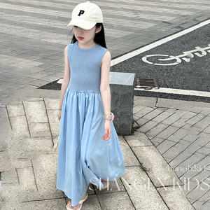 女童连衣裙2024新款夏季儿童赫本风镂空蓝色裙子童装大童女装夏款