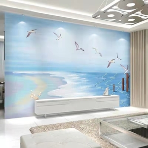 沙滩海边3D壁画马尔代夫电视背景墙纸客厅沙发8d立体无缝墙布海景
