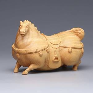 黄杨木雕手把件盛世唐马摆件文玩把玩实木雕刻家居工艺动物生肖马