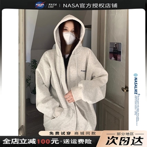 NASA联名款拉链外套男女国潮牌美式秋冬加绒情侣卫衣开衫夹克秋装