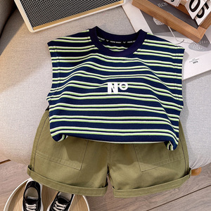 婴儿衣服夏季休闲洋气背心短裤短袖六7八9十个月一周岁男宝宝套装