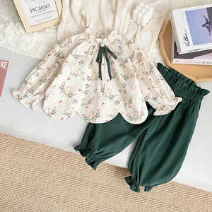 婴儿衣服韩版洋气长袖衬衫7八9十个月一周岁女宝宝春秋款分体套装