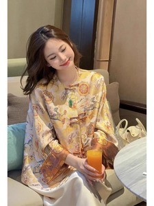 新中式国风女装盘扣唐装上衣高级感超好看减龄黄色印花宋锦外套女