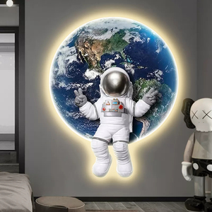 宇航员玄关装饰画led氛围灯画卡通卧室床头画高级感走廊发光壁画