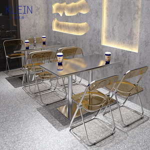 网红ins奶茶甜品小吃店不锈钢桌椅组合咖啡厅餐饮店折叠亚克力椅