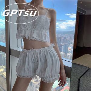 日本代购GP睡衣女日系白色蕾丝可爱吊带宫廷风夏季纯棉家居服套装