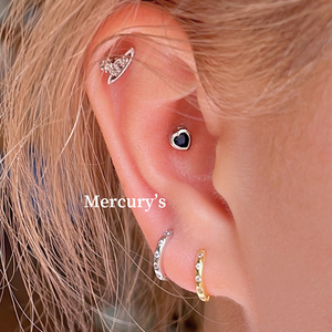 Mercurys迷你纯银小耳圈睡觉免摘耳骨环微镶锆石素圈叠戴百搭耳环